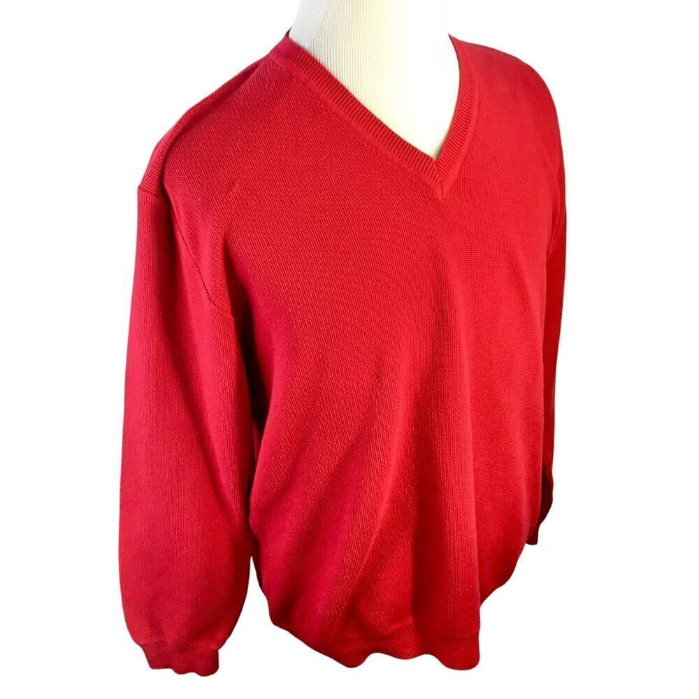 Peru Unlimited Men's V Neck Sweater Pima Cotton Size Large Red Long Sleeve